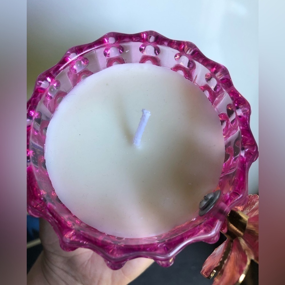 Pink Glass Candle With Gold Flower - Picture 3 of 6